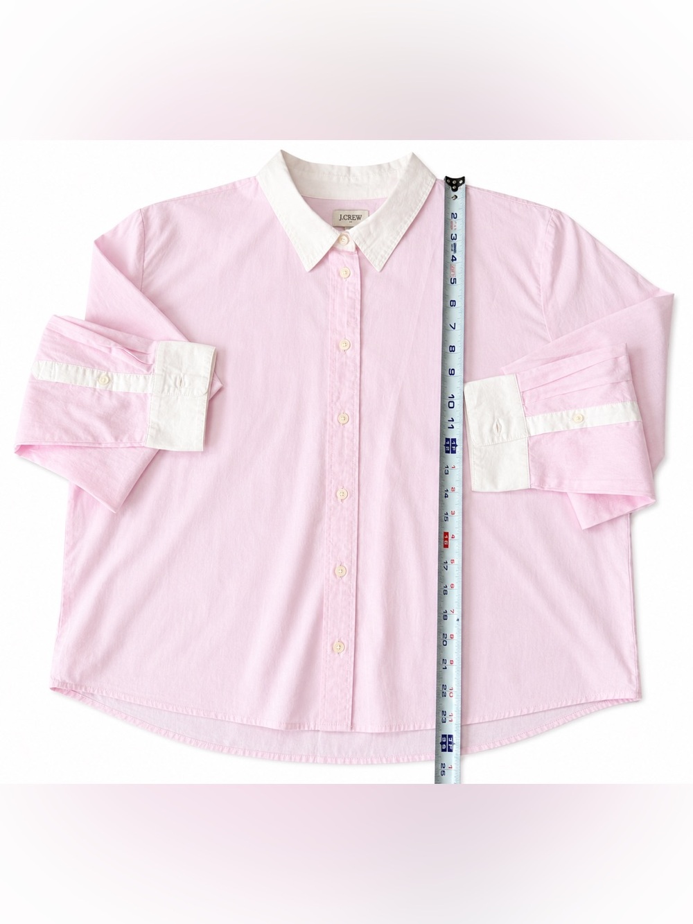 J. Crew Light Pink Women’s Button-Down Shirt with White Collar & Cuffs L - Picture 3 of 7